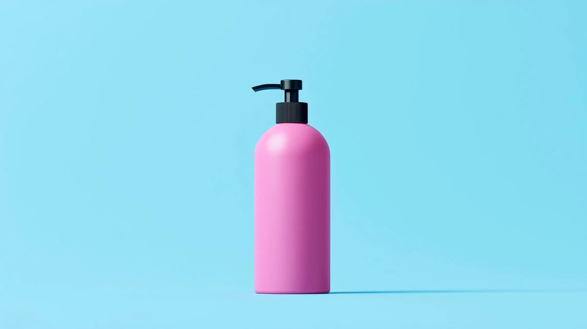 Immagine di flacone rosa con dispenser cosmetico nero