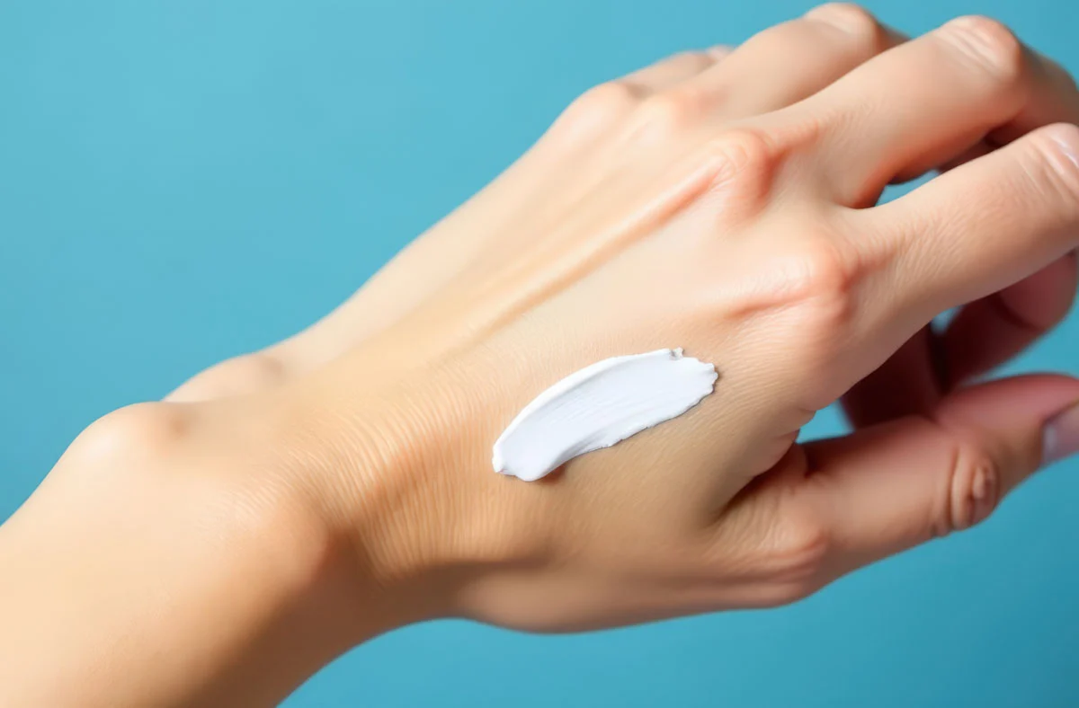 Cosa-significa-dermatologicamente-testato Immagine di una striscia di crema su una mano di un prodotto dermatologicamente testato